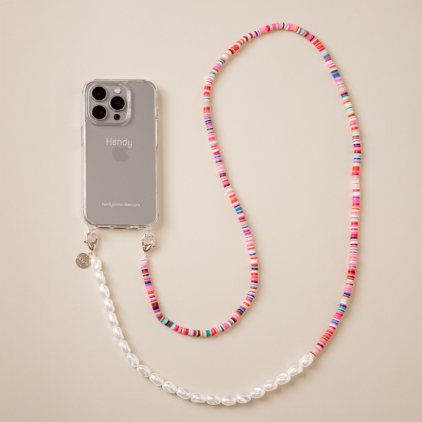 RAINBOW BEADS LONG KOORD MET CASE